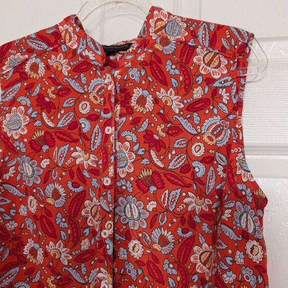 Brooks Brothers Floral Blouse Womens Size 10 Orange Sleeveless Button Up - Picture 2 of 9